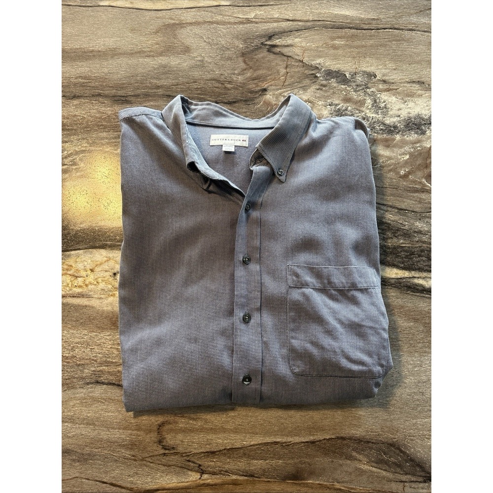 Cutter & Buck Mens Long Sleeve Button Down Shirt 4XLT‎ Navy & White Check Button